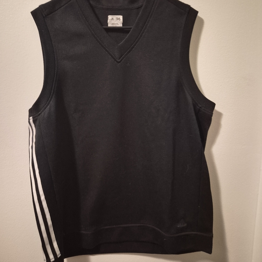 ADIDAS GOLF VEST Black Sleeveless V-Neck Vest with White Side Stripes
